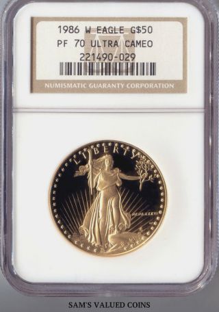 1986 - W American Eagle $50 Gold Proof Coin - Ngc Pf 70 Ultra Cameo - 1 Oz Gold photo