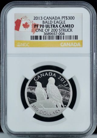 Ngc 2013 Canada Pt$300 Bald Eagle Pf 70 Ultra Cameo One Ounce Coin Very Rare photo