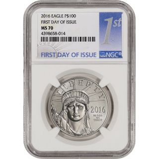 2016 American Platinum Eagle (1 Oz) $100 - Ngc Ms70 - First Day Issue 1st Label photo
