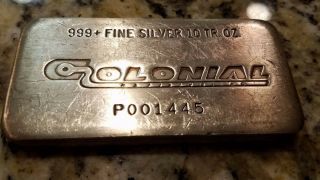 Colonial Engelhard 10 Troy O Pour 999 Silver Bar Only 2 Known Eamples Scarce photo