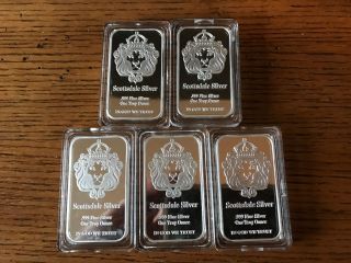 5 X 1 Oz Silver Bar By Scottsdale Silver.  999 Fine Silver The One photo