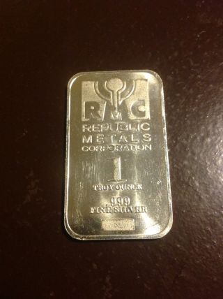 Republic Metals Corp,  Rmc.  999 Fine Silver Bar 1 Troy Oz. photo