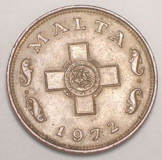 1972 Malta Maltese One 1 Cent St.  George Cross Dolphins Coin Vf, photo