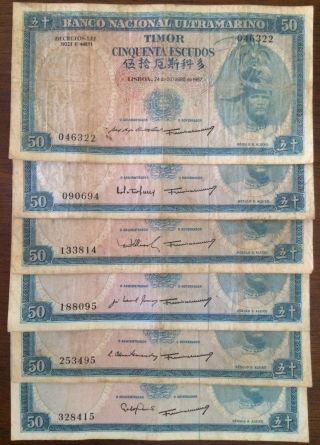 1967 Timor 50 Escudos 6 Different Signatures Pick 27 Look Scans photo