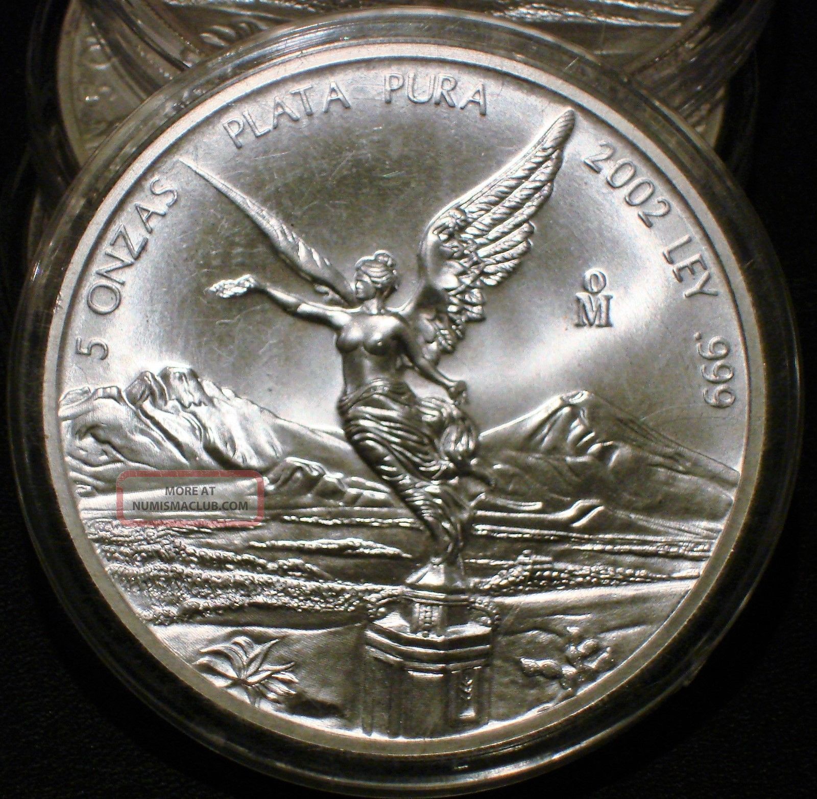 2002 5 Oz Onza Mexico Silver Libertad Bu. 999 Plata Pura Low Mintage Of