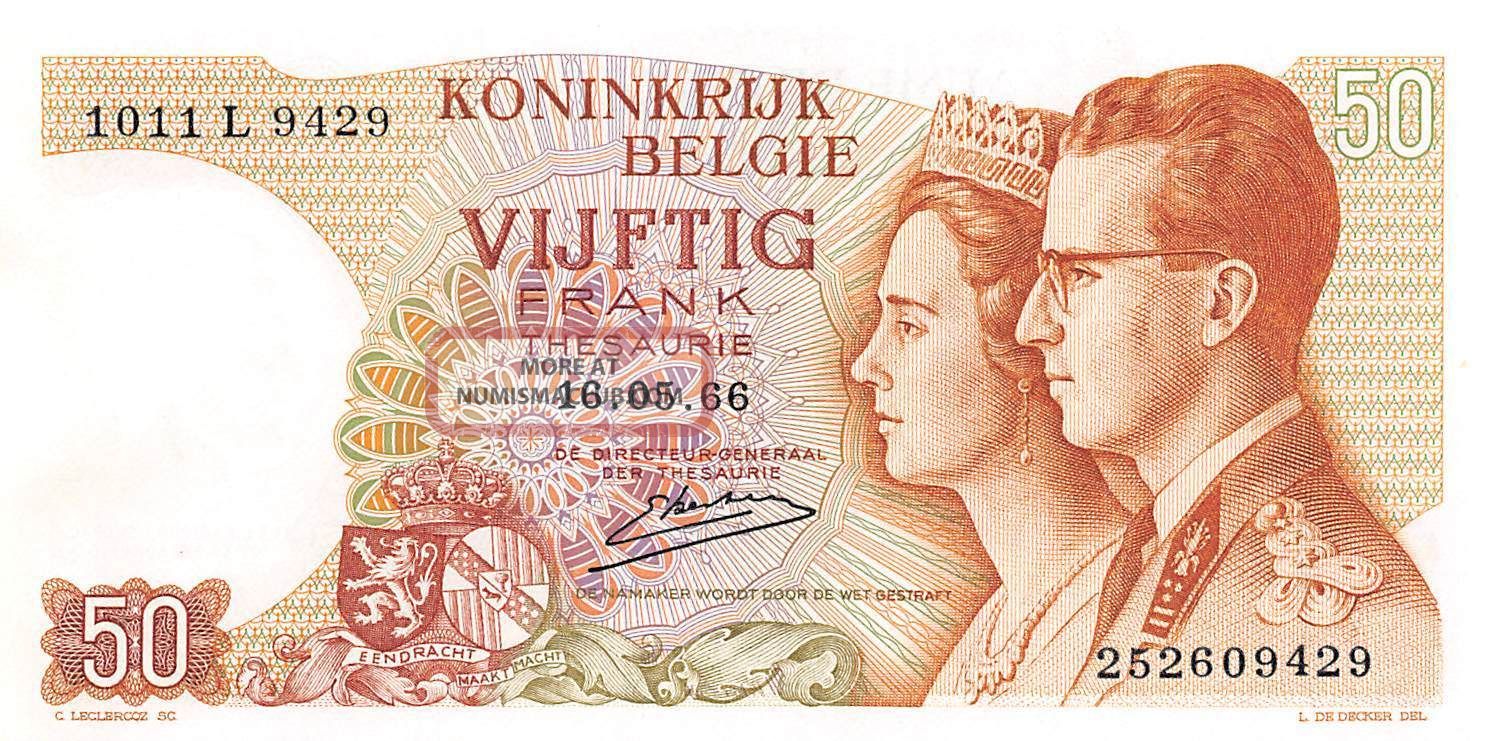 Belgium 50 Francs 16.  05.  1966 Series L Uncirculated Banknote E517jq Europe photo