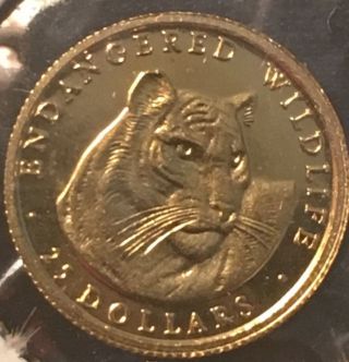 Gold Coin Cook Islands 1990 1.  2144 Grams $25.  00 Tiger Look photo