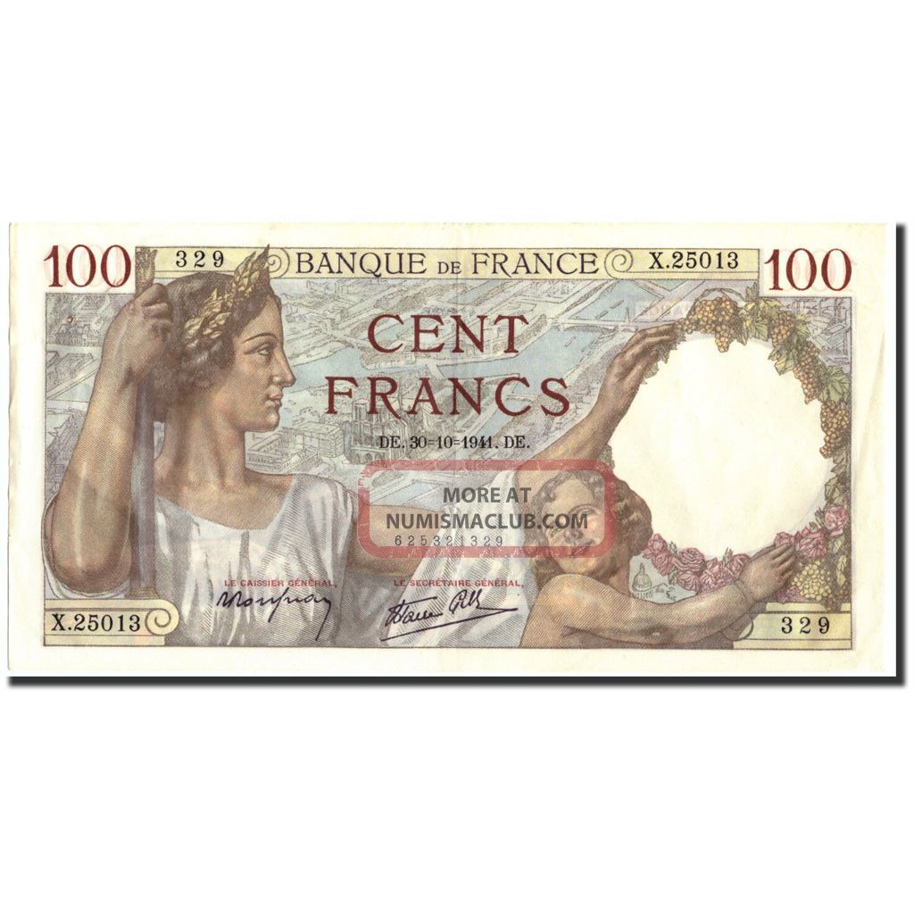 [ 211053] France,  100 Francs,  100 F 1939 - 1942 Sully,  1941,  Km:94, . Europe photo