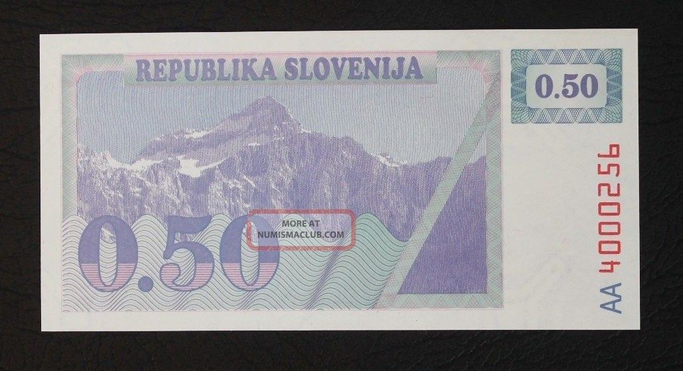 Slovenia 0.  50 Tolar 1990.  P 1a.  Unc.  Quite Difficult Note. Europe photo