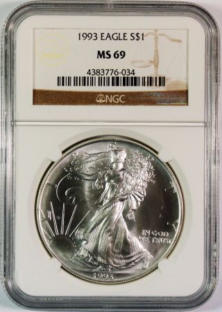 1993 $1 American Silver Eagle Ngc Ms69 photo