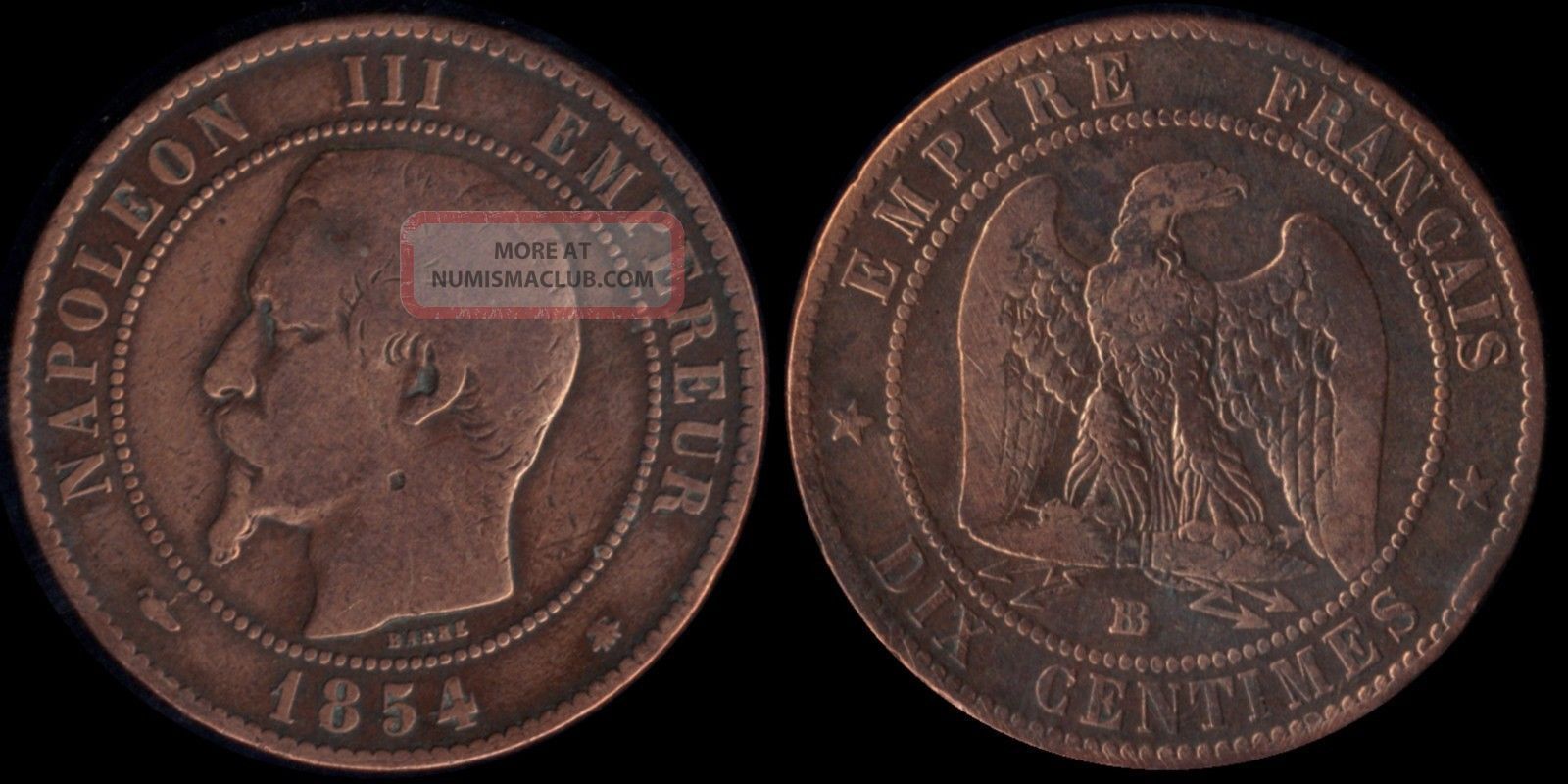 1854 10 Centimes France Bb Strasbourg Napolean3 Emperor Bronze Coin Button France photo