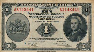 De - Javasche Bank Indonesia 1 Gulden 1943 Vf photo
