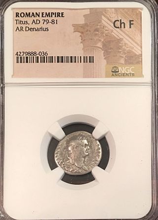 Titus As Augustus Triumphal Quadriga 3.  23g Ngc Ch F Roman Silver Denarius 79ad photo