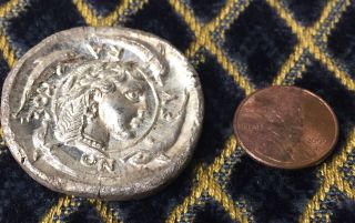 Ancient Greece Syracuse Silver & Copper Coin 200 Ad Horse & Carriage Dekadrachma photo