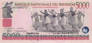 Banque Nationale Rwanda 5000 Francs 1998 Unc photo