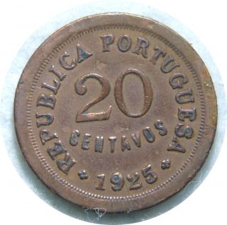 Portugal 20 Centavos 1925 Km 574 Bronze N19 photo