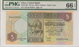 P - 60c 1991 5 Dinars,  Libya Central Bank,  Pmg 66epq Gem, photo