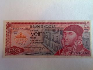20 Peso Mexico Banknote 1977 Unc.  Morelos Bdm photo