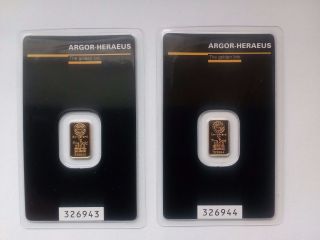 1 Gram Argor Heraus Gold Bar Black,  Fineness 999.  9,  2 X Bar photo