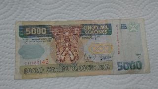1999 Costa Rica 5000 Colones Banknote Pick 268aa.  Vf photo
