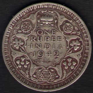British India - 1942 - George Vi One Rupee Silver Coin Ex - Rare Coin photo