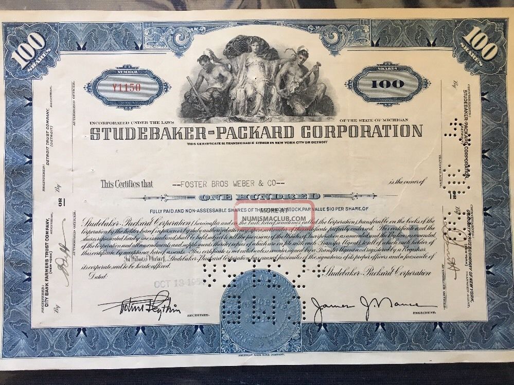 Studebaker - Packard Stock Certificate.  Historic Transportation photo