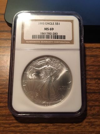 1993 Silver Eagle $1 Ms 69 Graded Ngc Coin Liberty United States 1 Oz Fine Silve photo