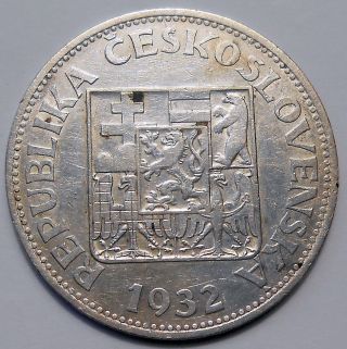 1932 Czechoslovakia 10 Korun Vf State Emblem & Linden Tree Republic Silver Coin photo