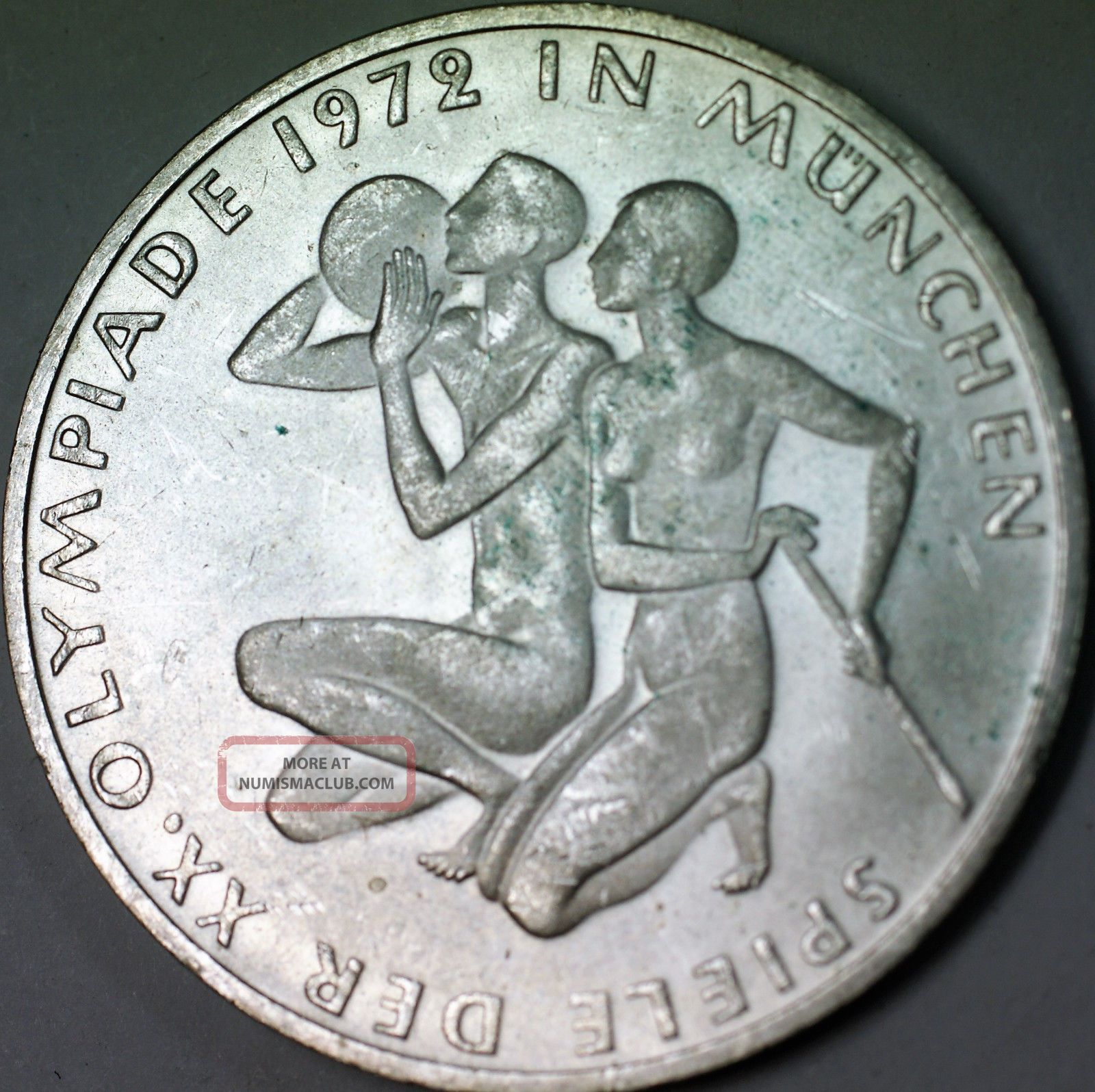 1972 F German 10 Marks Silver Coin Olympic Games Commemorative Munich Couple Germany photo