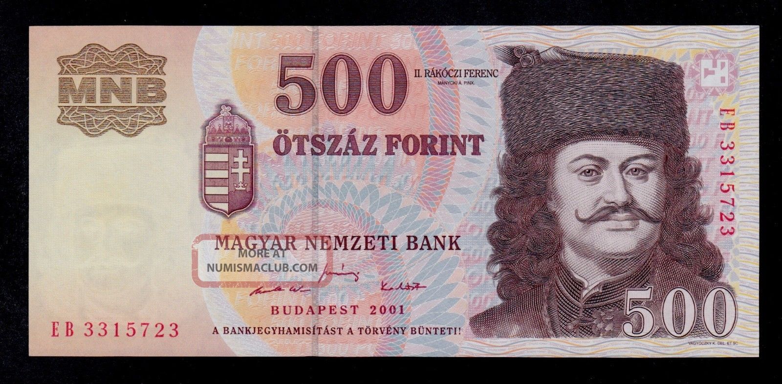 Hungary 500 Forint 2001 Eb Pick 188a Unc Banknote. Europe photo