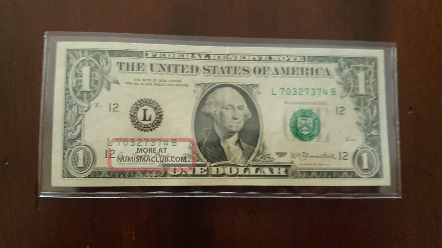 Error Note 1977 $1 One Dollar,  Us Bill,  Rare,  Blank Back,  Blank Rev. ,  Vintage Paper Money: US photo