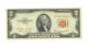 Us Series 1953 B Red Seal $2 (two Dollar Bill) (2) Small Size Notes photo 2