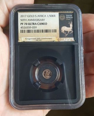 2017 South Africa 1/50 Oz 999.  9 Gold Krugerrand Coin Ngc Pf70 Uc Black Core photo