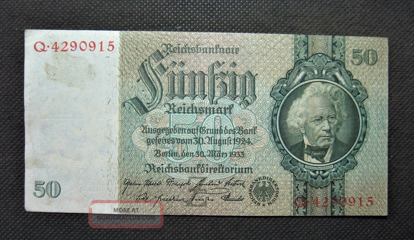 Old Bank Note Of Nazi Germany 50 Reichsmark 1933 Third Reich Serial No Q4290915 Europe photo