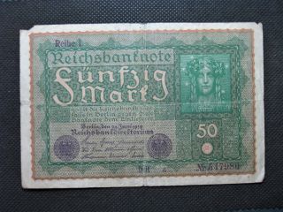 Old Bank Note Germany 50 Reichsbanknote 1919 Post World War I - Nr.  547980 photo