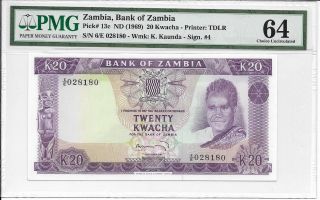 Zambia,  Bank Of Zambia - 20 Kwacha,  Nd (1969).  Pmg 64. photo
