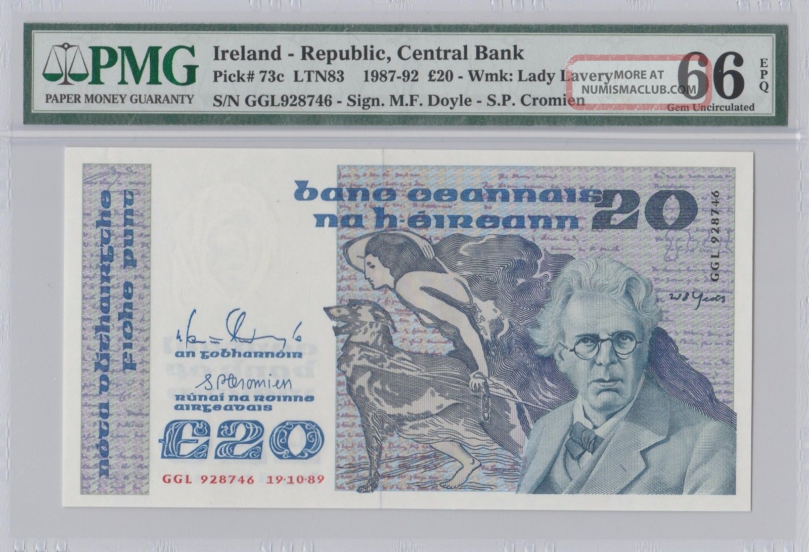 1987 - 92 £20 Pounds Ireland Pmg 66epq Gem Unc Europe photo