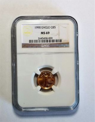 1990 $5 Gold Eagle 1/10th Oz Ngc Ms69 Roman Numeral Dated Coin photo
