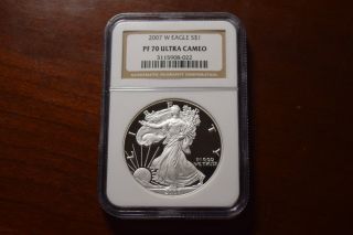 2007 - W $1 Silver Eagle Ngc Pf70 Ultra Cameo Proof Coin Perfect Coin photo