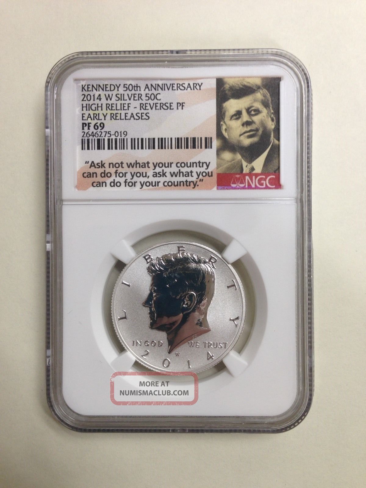 2014 - W 50c Ngc Pf69 Reverse Proof High Relief E.  R.  Kennedy Silver Coin From 50th Silver photo