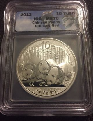 2013 Icg Ms 70 10 Yuan Panda 1 Oz Silver Coin 393 photo