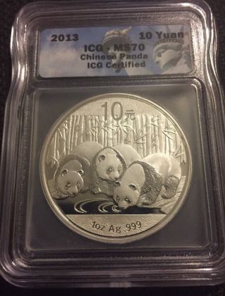 2013 Icg Ms 70 10 Yuan Panda 1 Oz Silver Coin 399 photo