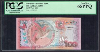 Suriname 100 Gulden 2000 Gem Unc Pcgs 65ppq P149 photo