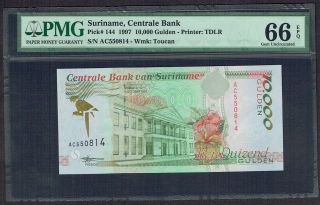 Suriname 10000 10,  000 10.  000 Gulden 1997 Pmg Gem Unc 66epq Green Factory P144 photo