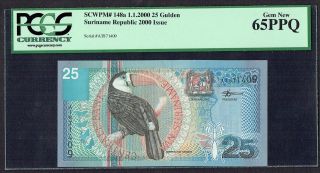 Suriname 25 Gulden 2000 Gem Unc Pcgs 65ppq P148 photo