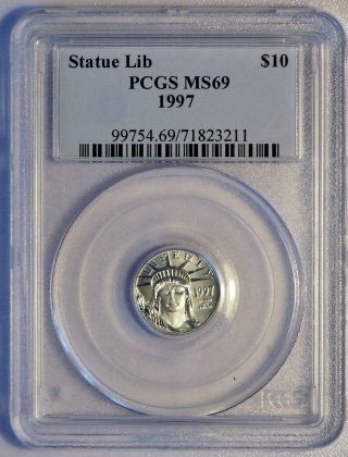 1997 $10 Us 1/10oz Platinum Statue Of Liberty American Eagle Coin (pcgs Ms 69) photo
