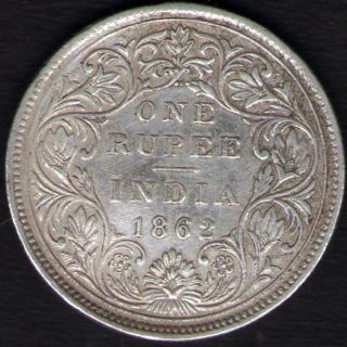 British India 1862 Victoria Empress One Rupee Silver Key Date Rare photo