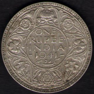 British India - 1941 - George Vi One Rupee Silver Coin Ex - Rare Coin photo