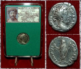 Roman Empire Coin Marcus Aurelius Emperor With Branch On Reverse Silver Denarius photo