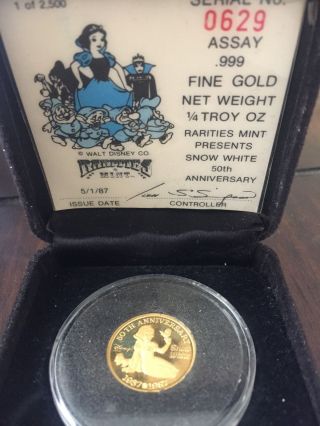 Walt Disney The Witch From Snow White 50th Anniversary.  999 Fine Gold 1/4 Oz photo